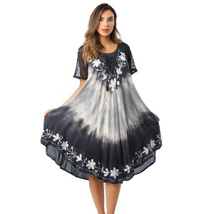 Riviera Sun Tie Dye Summer Dress with Raglan Eyelet Sleeve & Embroidery - 1 of 3