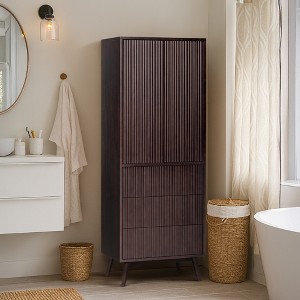 Tremolo Modern Boho Linen Storage Cabinet with Solid Wood & Contemporary Fluted Fronts - Teamson Home - 1 of 4