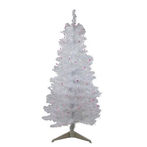 Northlight 4' Prelit Artificial Christmas Tree White Iridescent Pine - Pink/Purple Lights - 1 of 4