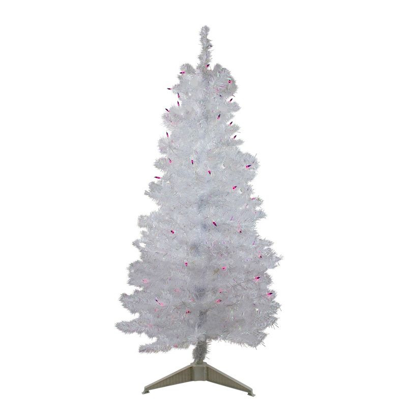 Northlight 4' Prelit Artificial Christmas Tree White Iridescent Pine - Pink/Purple Lights, 1 of 7