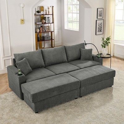 NicBex Couches for Living Room Accent Chair Sofa with Storage Armrest, Comfy Corduroy Upholstered Sofa Couch with Cup Holders and a Phone Holder