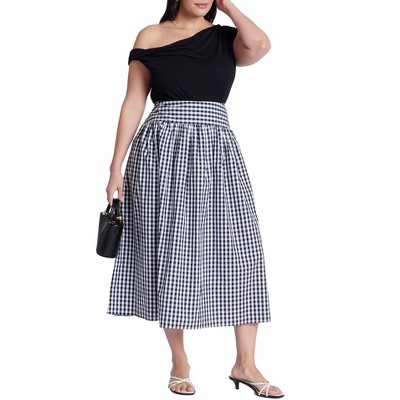 ELOQUII Women's Plus Size Gingham Full Skirt - 18, Black And White Gingham