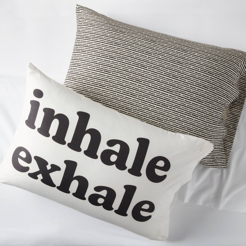 Standard 2pk Pillowcase Set Inhale & Black Lines - Room Essentials™