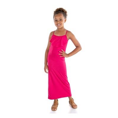 24seven Comfort Apparel Girls Ruffle Spaghetti Strap Maxi Dress-Black-L