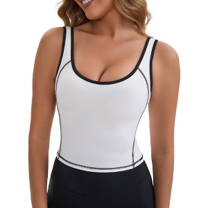 INSPIRE CHIC Women's Wide Straps U-Neck with Padded Push Up Elastic Tight Colorblock Workout Tank - 1 of 4