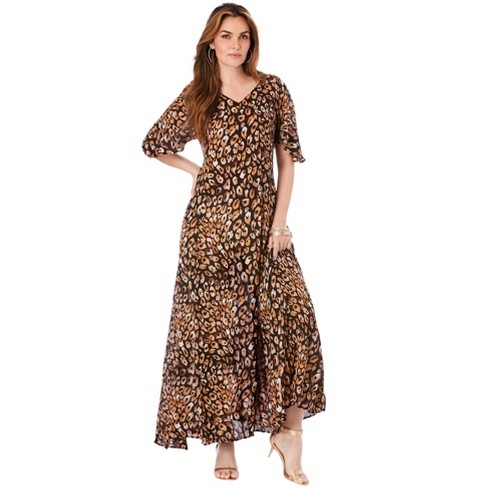 Roaman's Women's Plus Size Flutter-sleeve Crinkle Dress - 42/44 ...
