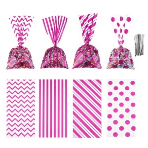Unique Bargains 4 Patterns Cookie Candy Popcorn Treat Bags with Ribbon 200 Pcs - 1 of 4