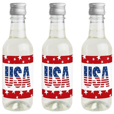 Big Dot of Happiness Stars & Stripes - Mini Wine Bottle Label Stickers - Memorial Day, 4th of July & Labor Day USA Patriotic Favor - Set of 16