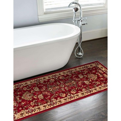 Burgundy and Ivory Synthetic Traditional Runner Rug