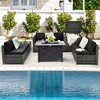 Tangkula 9 PCS Patio Rattan Furniture Set Fire Pit Table Storage Black W/ Cover - 3 of 4