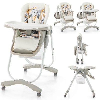 Infans High Chair for Babies & Toddlers w/ Rolling Wheels Adjustable Height Footrest