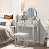 NicBex Vanity Desk with Mirror 30" Vanity Table with Oval Mirror, British Style Wood Makeup Vanity with 3 Drawer and 1 Upholstered Stool - 2 of 4