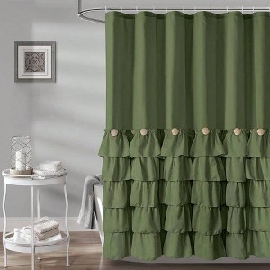 Sage Green Farmhouse Shower Curtain 72x72 Inches with Ruffles Buttons - 1 of 4