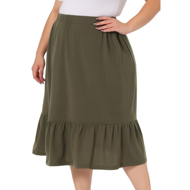 Agnes Orinda Women's Plus Size Ruffle Elastic Waist Swing Casual Midi Vintage skirts, 2 of 6