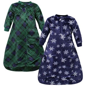Hudson Baby Plush Long-Sleeve Sleeping Bag, Sack, Wearable Blanket, Navy Snowflake, 0-9M - 1 of 4
