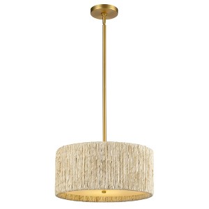 LamQee Boho Rattan Chandelier with  Hand-Woven Natural Corn Rope Shade Farmhouse Hanging Pendant Light for Hallway Kitchen Living Room - 1 of 4