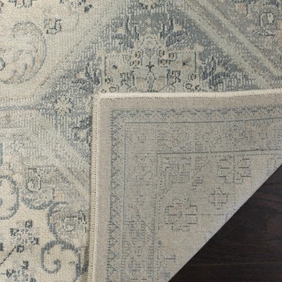 Handmade Cream and Blue Round Viscose Area Rug