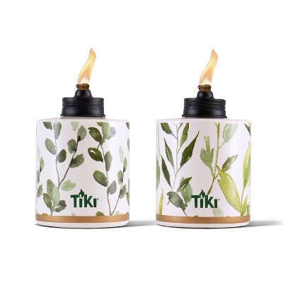 TIKI 5.5&#34; 2pk Ceramic Greenery Outdoor Tabletop Torch Off-White/Green_6