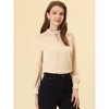 INSPIRE CHIC Women's Office Keyhole Elegant Stand Collar Long Sleeve Back Neck Button Blouse - 2 of 4