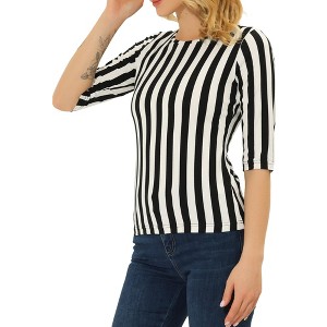 INSPIRE CHIC Women's Elbow Sleeves Boat Slim Fit Casual Stripe Animal Print Multi Floral Pattern T-Shirt - 1 of 4