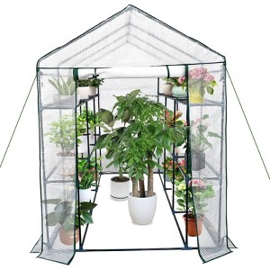 Walk-in Greenhouse with Roll-Up Zipper Door 57 x 57 x 76 Portable 3-Tier 6-Shelf Steel Frame Greenhouse for Indoor Outdoor Garden Patio, Green - 1 of 4