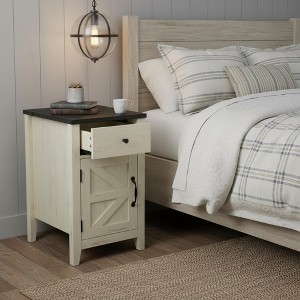 Homy Casa Modern Farmhouse Side Table with Charging Station, Drawer and Storage Cabinet, End Table for Living Room or Bedroom - 1 of 4