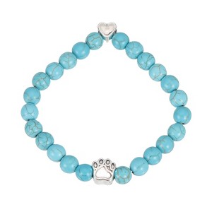 Unique Bargains White Stone Bead Heart Paw Print Dog Mom Memorial Bracelet 1 Pc - 1 of 4