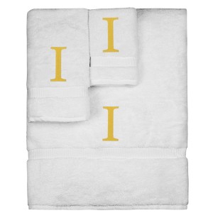 BC BARE COTTON Monogrammed Towel Set, Personalized Gift, Set of 3 - White - Gold Block - 1 of 4