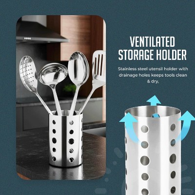 Luminuxe Stainless Steel Kitchen Utensil Set with Holder, 5-Piece Heat Resistant Kitchen Tools Set, Includes Ladle, Skimmer & Serving Spoon, Nonstick Cookware — фото 3
