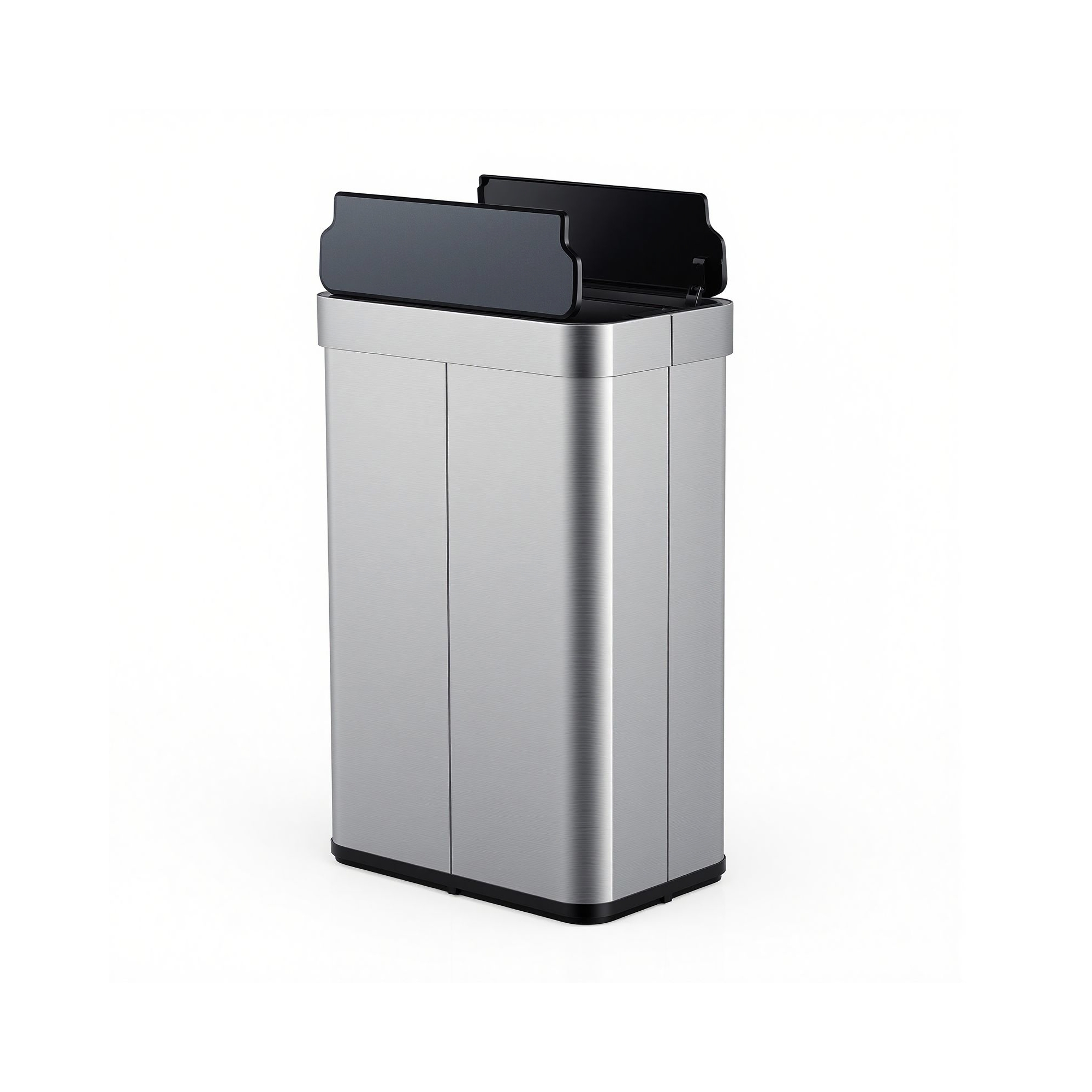 Costway 16 Gallon Trash Can with Wing Lids for Bedroom Bathroom Kitchen, Stay Open,Sliver
