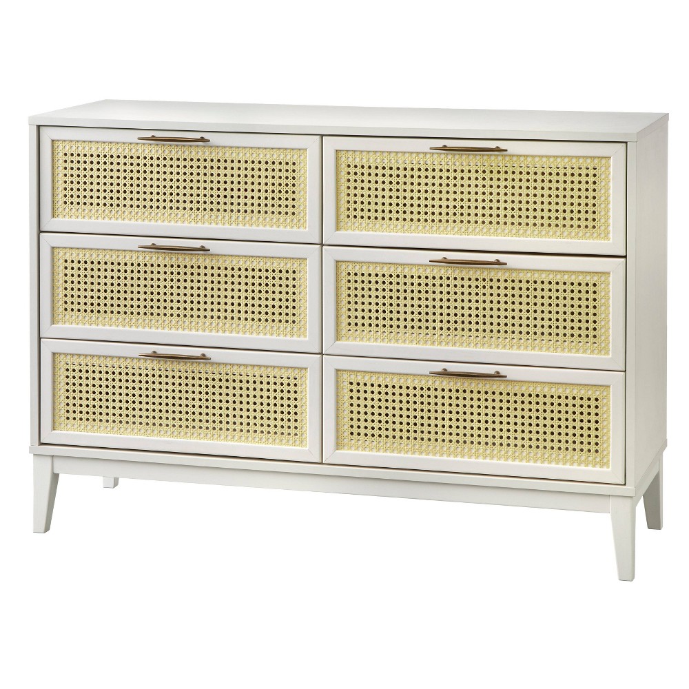 Photos - Dresser / Chests of Drawers Andros 6 Drawer Dresser with Faux Cane Drawer Fronts White/Natural - Buyla