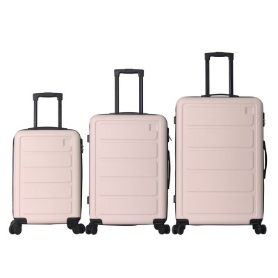 FURNIinspire Bag And Luggage Sets Hard Shell 3 Piece Suitcase Set, Travel Luggage Business Suitcases with Wheels, Pink, 19.88"*10.63"*29.92"