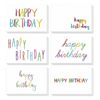 48 Happy Birthday Card Blank Inside w/Envelope Bulk Set, 6 Colorful Design 4"x6"