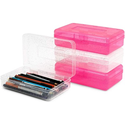 4PK Multipurpose School Pencil Box-Glitter Bright Color Box Pencil Case w/ Snap 