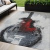 Gray Charcoal And Red Abstract Washable Indoor Outdoor Area Rug - 2 of 4