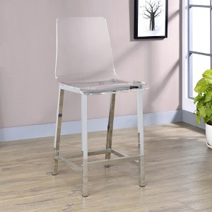 Chrome Counter Height Stools with Clear Acrylic Seat and Back, Ideal for Modern Kitchens and Wet Bars (Set of 2) - 1 of 4