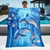 1pc Dolphins in Blue Curtain Blanket - Flannel, Soft & Warm, Digital Print with Sparkling Snowflakes, Perfect for Home, Dolphin Decor. - 3 of 4