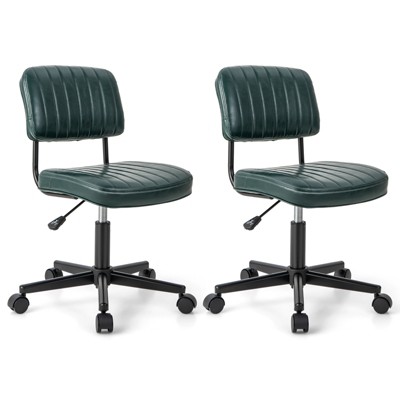 Costway 2PCS PU Leather Office Chair Adjustable Swivel Task Chair with Backrest Brown/Black/Orange/Green