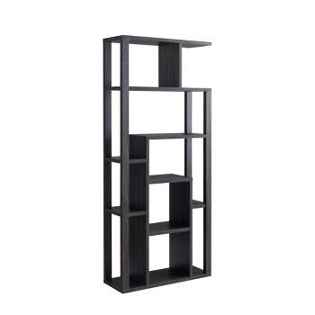 FC Design 70.75" Tall Etagere Wooden Display Bookcase with 11 Shelves and Open Back in Distressed Grey Finish