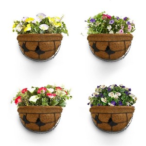 Palm Naki Metal Hanging Planter: Set of 4, 14" Half Round, Indoor/Outdoor Wall Flower Basket - 1 of 4