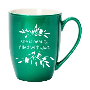Elanze Designs She Is Beauty Filled With Grace Emerald Green 10 ounce New Bone China Coffee Cup Mug - 1 of 4