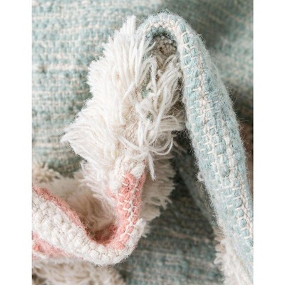 Hand-Knotted Light Aqua Geometric Wool Rug