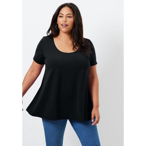 June Vie by Roaman s Women s Plus Size Short Sleeve Swing One Only Tee 26 28 Black