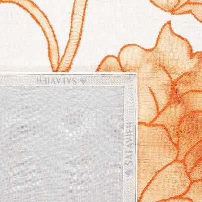 Ivory and Orange Hand-Tufted Wool Floral Area Rug 3' x 5'