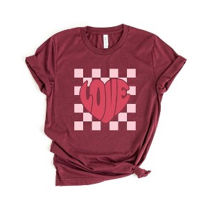 Simply Sage Market Women's Love Heart Checkered Short Sleeve Graphic Tee - 1 of 4