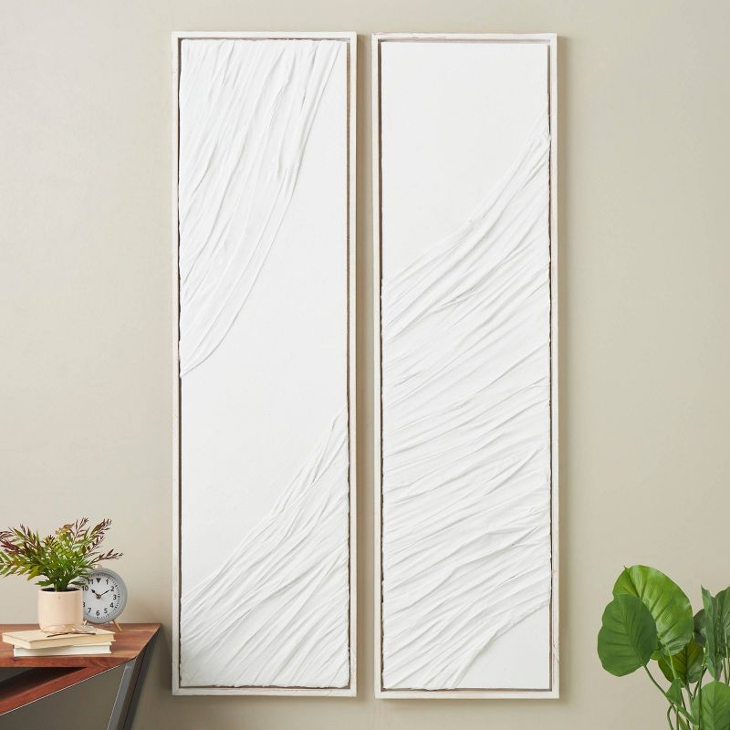 Olivia &#38; May Set of 2Wood Abstract Dimensional Wavy Textured Panel Wall Decor Cream, 2 of 8