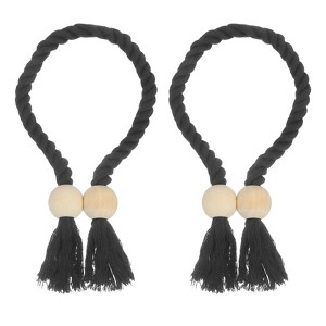 Unique Bargains Hand Woven Wooden Ball Decorative Magnetic Curtain Tiebacks - 1 of 4