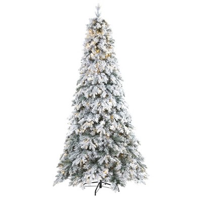 Nearly Natural 8-ft Flocked Vermont Mixed Pine Artificial Christmas Tree with 600 LED Lights