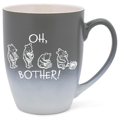 Elanze Designs Oh, Bother! Pooh Two Toned Ombre Matte Grey and White 12 ounce Ceramic Stoneware Coffee Cup Mug