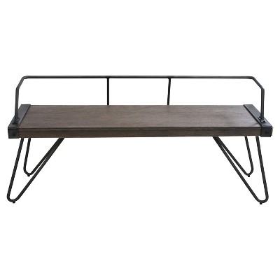 Stefani Slim Frame 51'' Walnut Antique Metal Entryway Bench